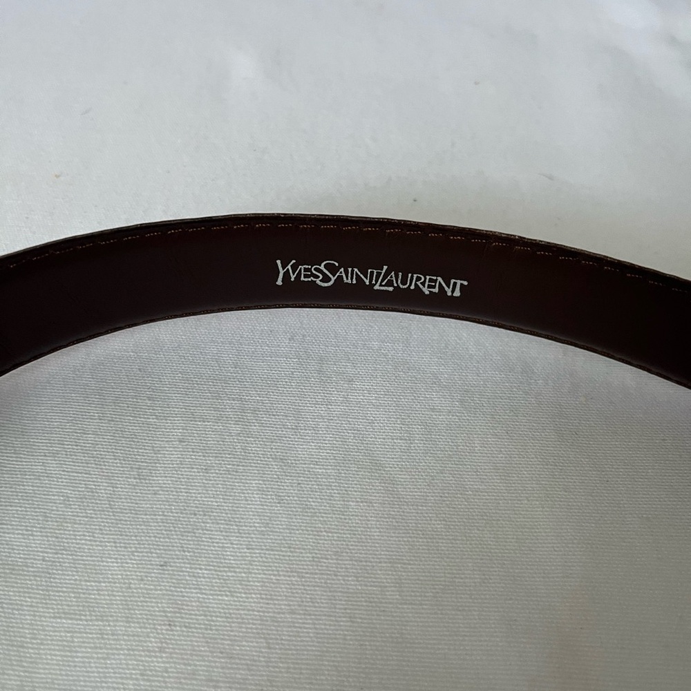 Yves Saint Laurent Brown Leather Men's Belt with Silver Hardware - Picture 6 of 7